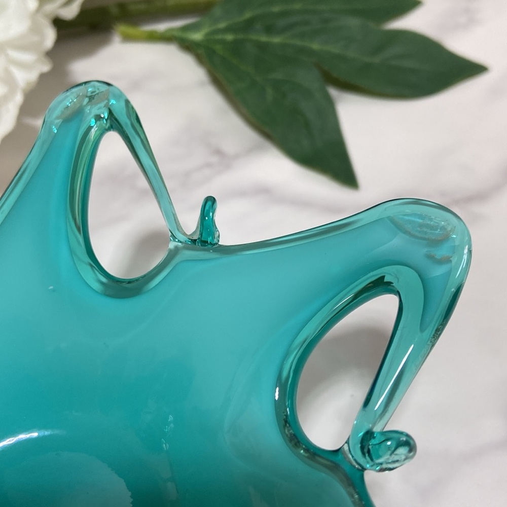 Small Murano Footed Glass Bowl Dish Glass Trinket Tray With Silver Fruit Stand - Picture 7 of 17